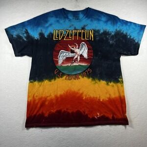 Led Zeppelin US Tour‎ 1975 Tie Dye Graphic T-Shirt Mens XL Swan Song Icarus XL